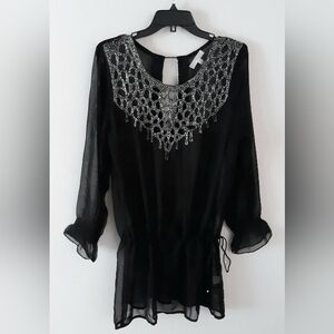 Solitaire Beaded Drawstring Waist Swimsuit Cover Up